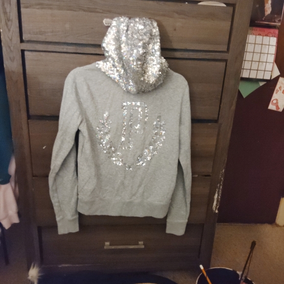 Victoria Secret PINK Gray Sequined Hooded Sweatshirt - RARE Y2K - Picture 8 of 15